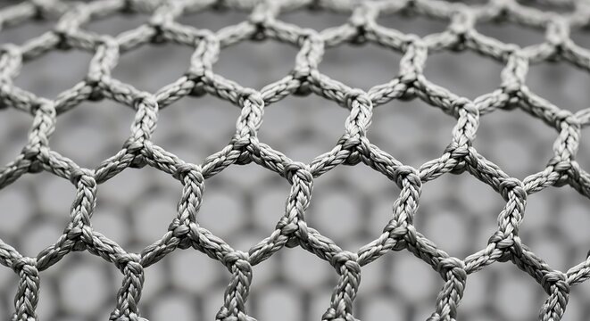 Close-up view of woven nylon rope netting forming a hexagonal pattern