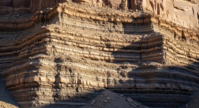 Sun-baked geological rock strata with distinct layers exposed