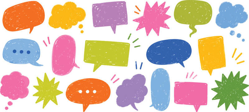 Colorful Textured Speech Bubbles and Hand-Drawn Chat Icons Set