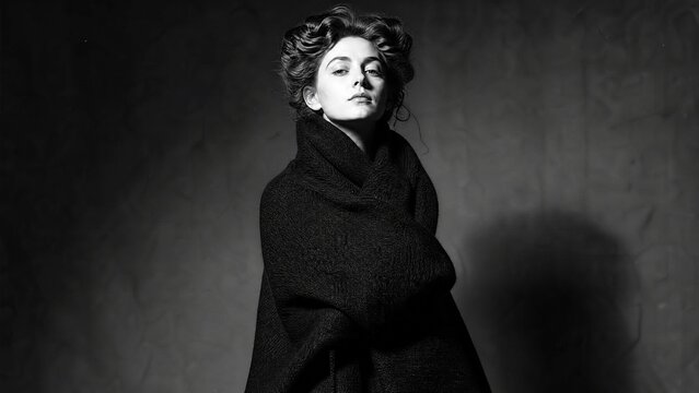 Elegant Vintage Woman Portrait in Black and White High Fashion Aesthetic