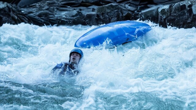 Extreme White Water Kayaking Accident - Kayaker Capsizing in Rough River Rapids