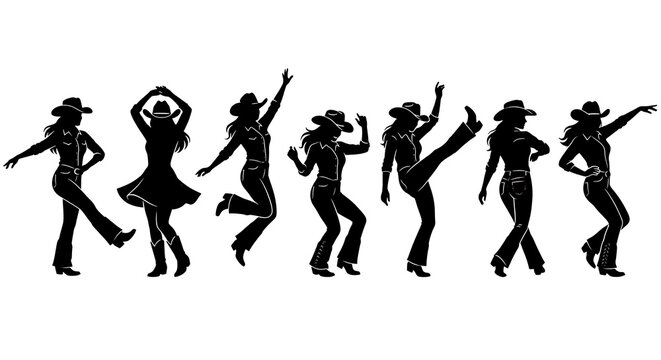 Country Western Line Dancers Silhouettes