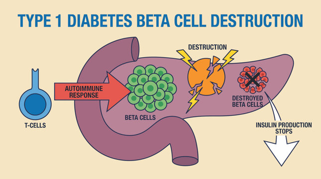 Type 1 Diabetes Autoimmune Pancreatic Beta Cell Destruction Diagram