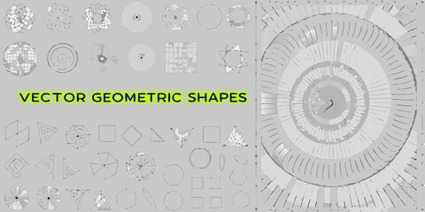 Vector geometric shapes collection wireframe polygonal forms on a light gray background © Asit
