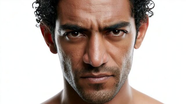 Man serious face portrait white background