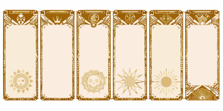 Set Of Seven Beige Tarot Card Templates With Ornamental Frames