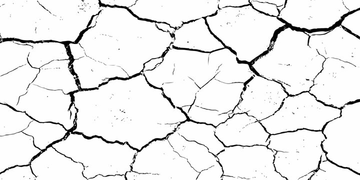 Vector grunge style cracked texture with cracked pattern background, isolated on a background. llustrat.Abstract grunge scratch wall texture design and black damaged rusty crack on white background,	
