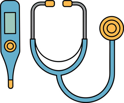 Medical stethoscope and digital thermometer icon set for healthcare diagnosis clinic checkup hospital treatment equipment template vector