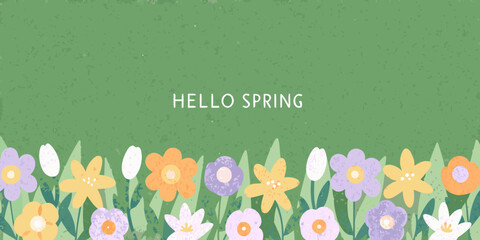 Floral ornament with spring greeting on a textured green background © Bebdas