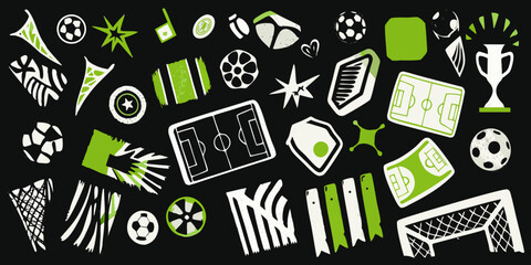 Soccer and football themed vector illustration with green and white elements © Bebdas
