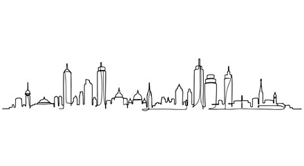 Obraz premium Continuous Line Art City Skyline Urban Building Vector Illustration