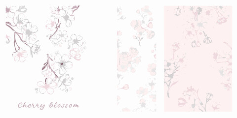 Obraz premium Cherry Blossom Branches Delicate Floral Ornament In Soft Pink And Gray