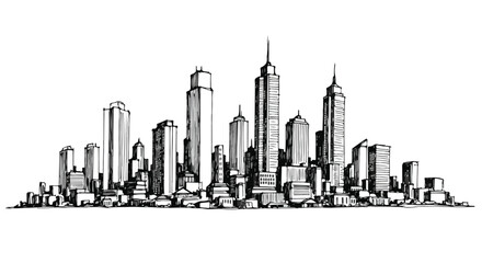 Fototapeta premium City Skyline Vector Illustration Hand Drawn Sketch Architecture