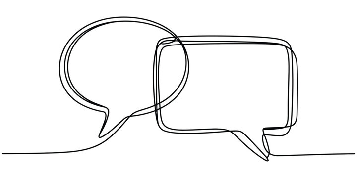 Continuous single line drawing of two speech bubbles for communication