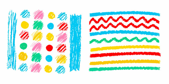 Colorful hand drawn scribbles and lines on a white background