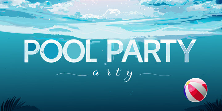 Underwater scene with beach ball and text vibrant vector illustration
