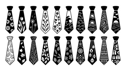 Necktie vector icons set with diverse patterns including floral wave leaf and Christmas designs for Father's Day and seasonal fashion © Sahabat