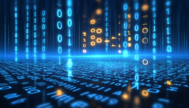 Abstract Digital Background Illustration Featuring GlOWing Computer Binary Code Data Stream Flow.