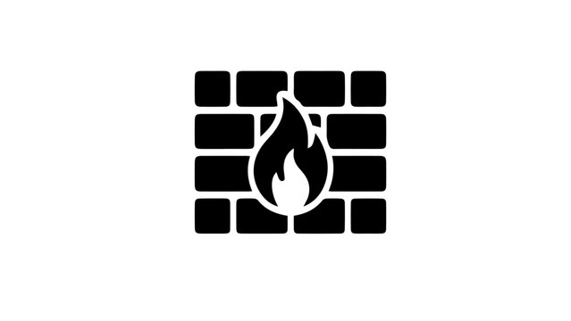 Fire flame icon, brick wall symbol, black vector graphic, burning ember logo
