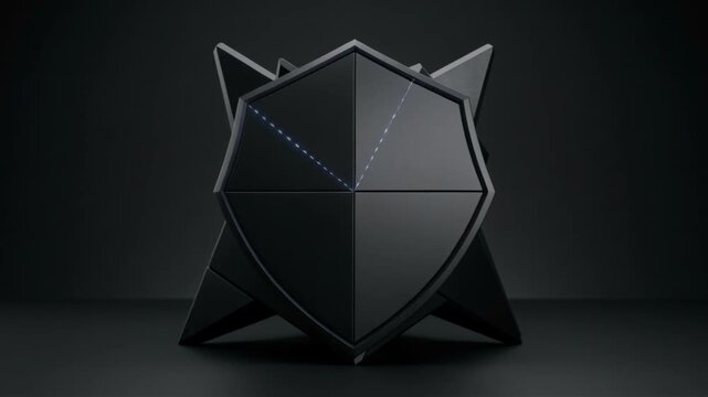 Geometric Abstract Sculpture with Dark Faceted Surfaces and Central Light