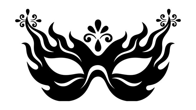 Black masquerade mask vector silhouette with ornate swirls and decorative details for carnival or party design