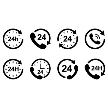  24 Hours Support and Customer Service Icon Set Solid Vector Collection
