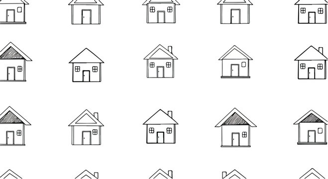 Seamless vector pattern illustration of simple hand drawn house icons