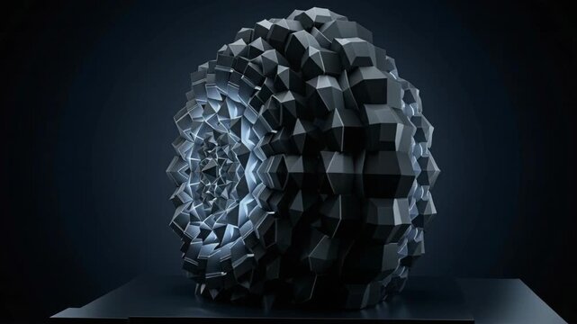 Geometric Abstract Sphere with Faceted Dark Metallic Panels