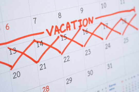 Vacation Planning on Calendar, Holiday Schedule and Annual Leave.