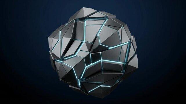 Abstract Geometric Sphere with Glowing Blue Cracks