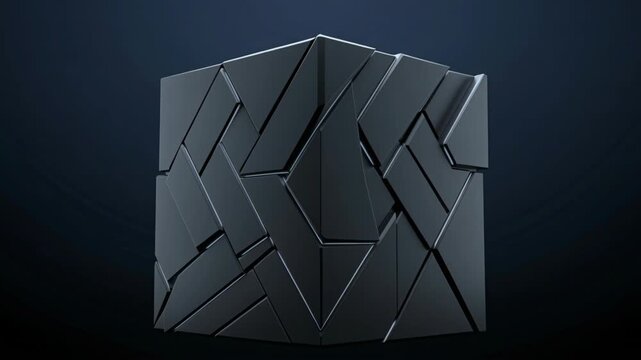 Geometric Abstract Cube with Faceted Dark Panels