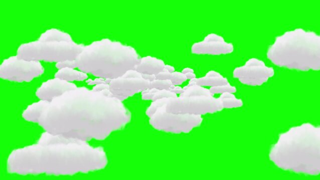 animated video of a cloud flying backward away from the camera, used for objects or characters that are flying with a front camera angle on green screen