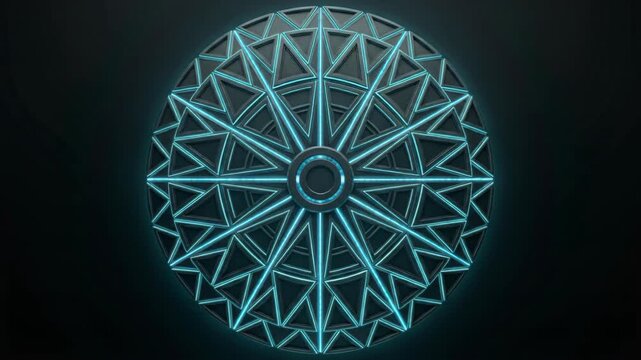 Geometric Abstract Pattern with Cyan Triangular Lines and Circular Center