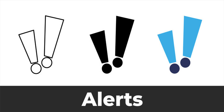 Exclamation Mark Icon Set for Alerts, Notifications, Warnings, Error Messages, Safety Systems and UI Design