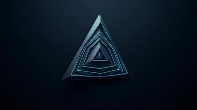 Geometric Triangle with Neon Blue Metallic Layers on Dark Background