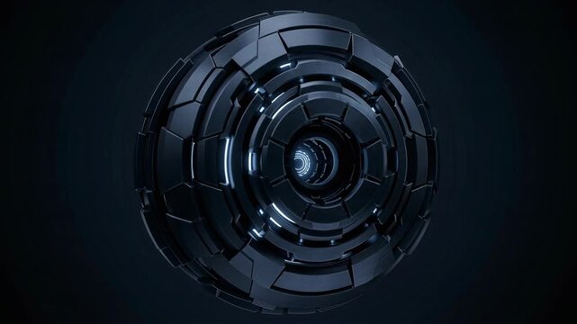 Futuristic Sphere with Dark Metallic Segments and Glowing Light Accents