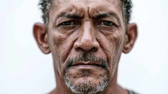 Man serious face portrait white background