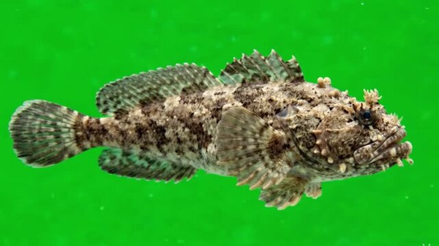 Fish Video of one Scorpaena scrofa are swimming on the green screen background