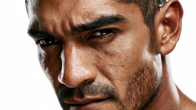 Man serious face portrait white background
