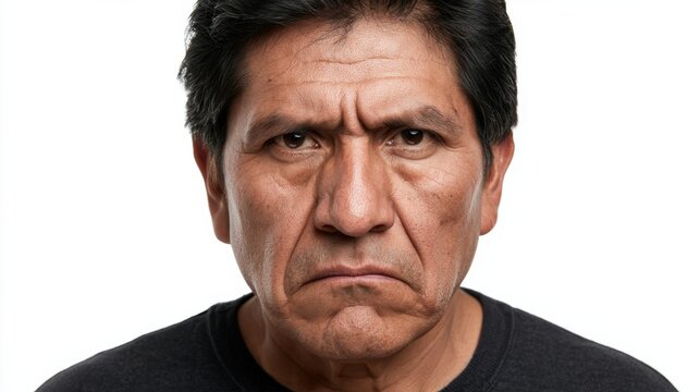 Man serious face portrait white background