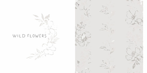 Obraz premium Floral ornament delicate gray vector illustration with repeating botanical motifs