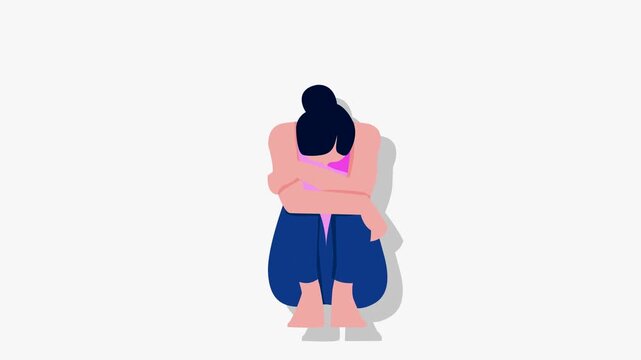 Crying young girl cartoon character isolated on white background.