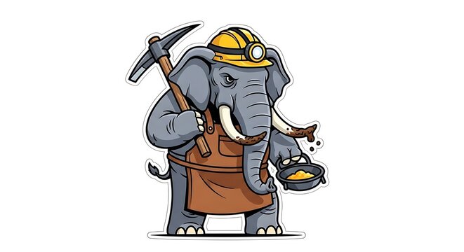 Cartoon miner with helmet and pickaxe illustration.