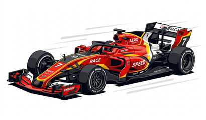Obraz premium Formula one race car illustration with red and black livery number seven