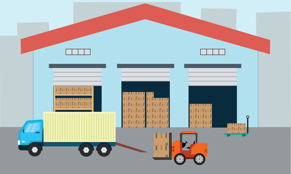 Modern Industrial warehouse logistics illustration for commercial use ,Factory clipart