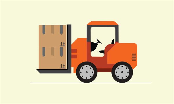 Forklift vector, Warehouse Logistic, Warehouse Cart, Orange Forklift with box for warehouse service