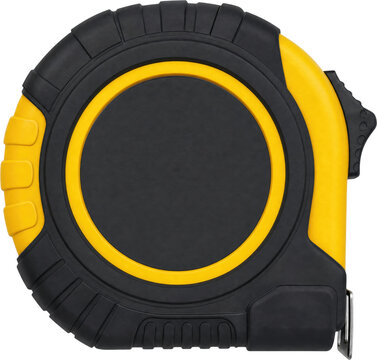 Yellow and black retractable tape measure isolated on transparent background
