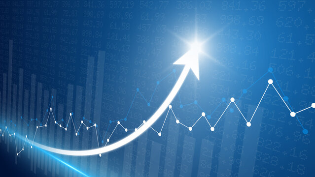 Stock market rise up arrow growth glowing line chart exchange economic money graph profit finance success volume value increase