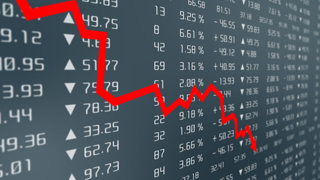 Business recession, market loss, investment downturn, and economic crisis data visualization, decrease in stats and economy concept showing financial decline