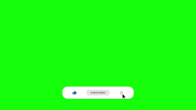 Red subscribe button with like thumb icon and notification bell for social media video channel growth on a vibrant green screen background for easy editing